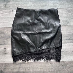 Black mini skirt with lace bottom detail